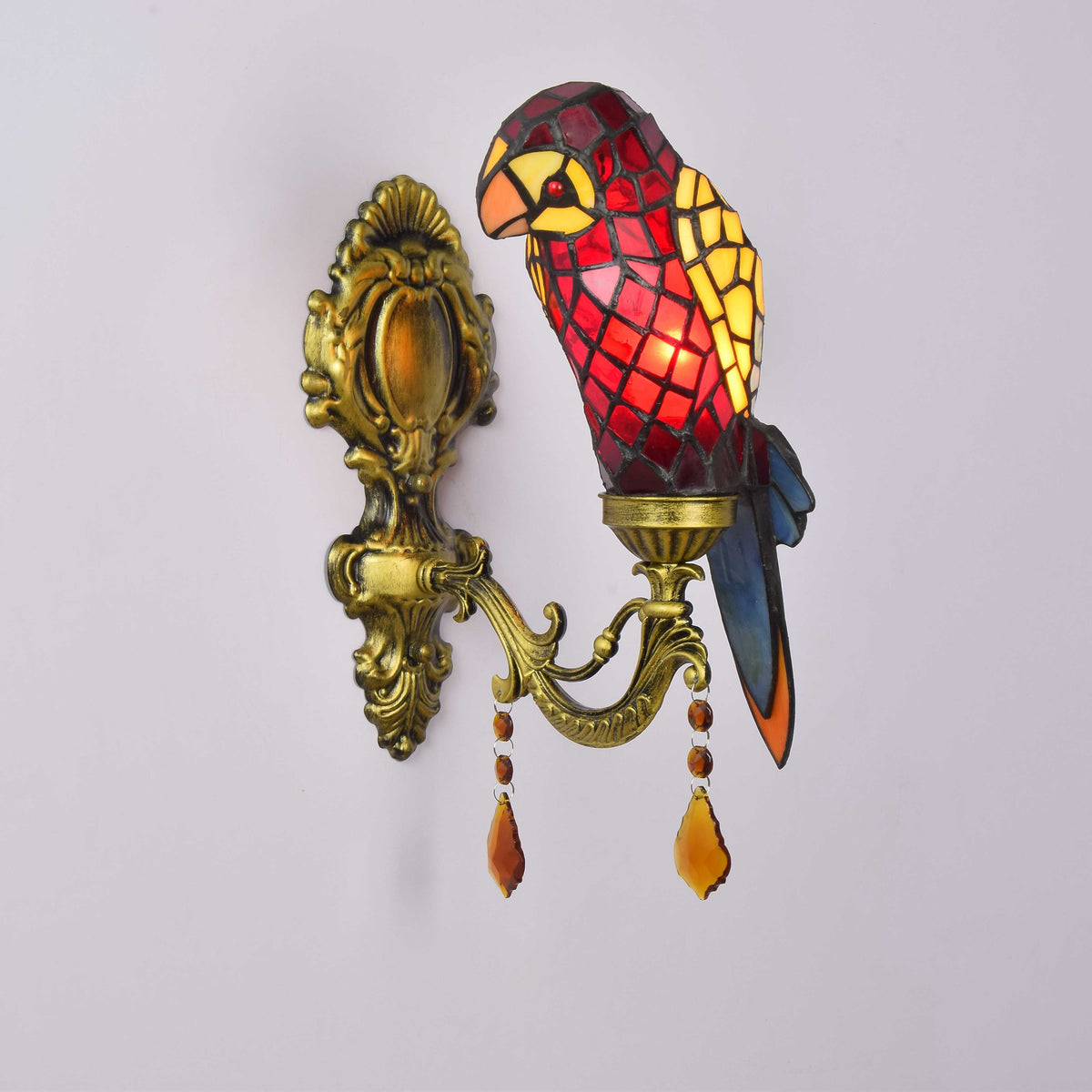 Tiffany Style Stained Glass Parrot Wall Sconce