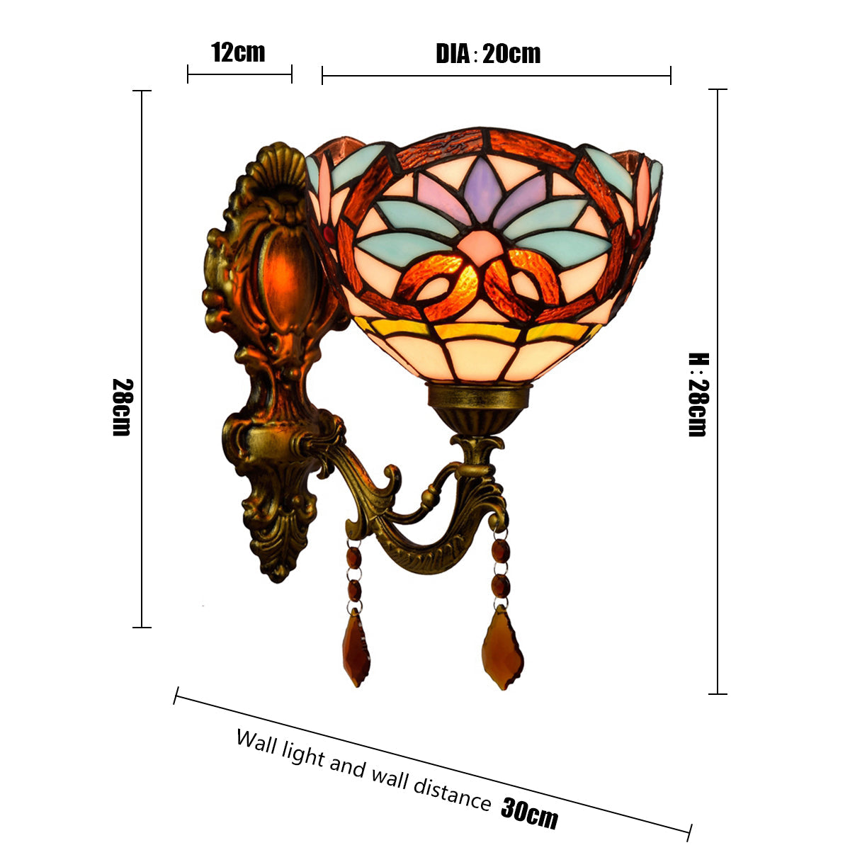 Floral Stained Glass Wall Sconce with Crystals