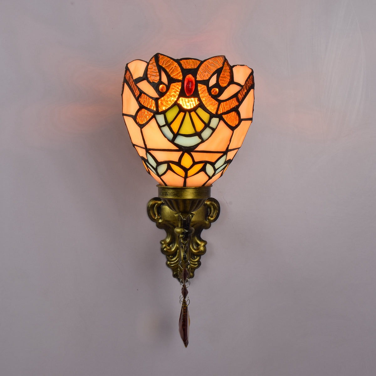 Art Nouveau Wall Sconce in Stained Glass and Antique Bronze