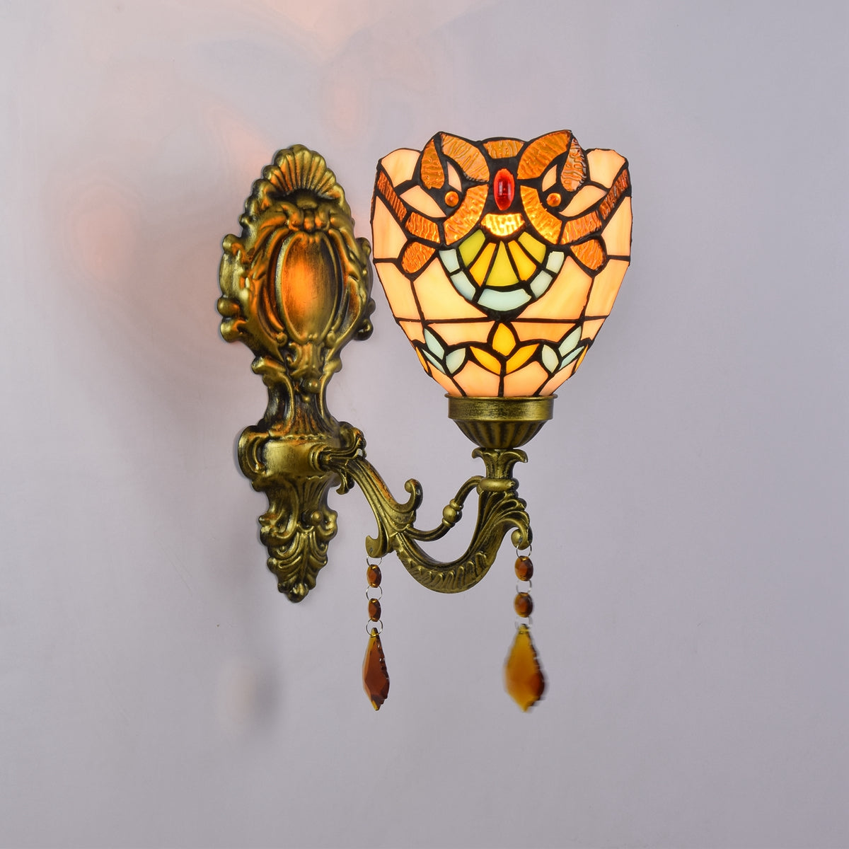 Art Nouveau Wall Sconce in Stained Glass and Antique Bronze