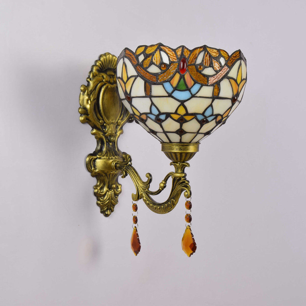 Stained Glass Mosaic and Aged Brass Wall Sconce