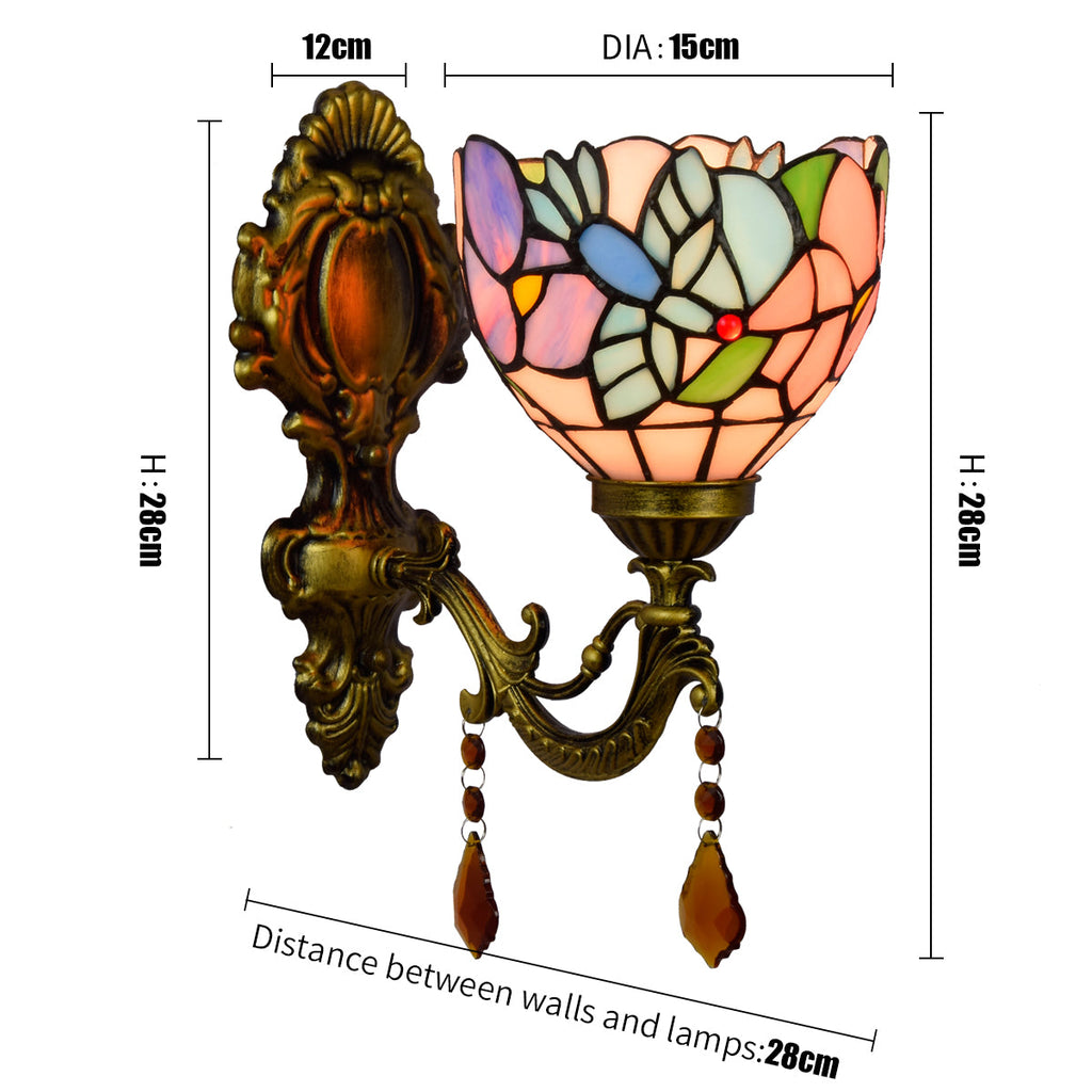 Tiffany-style stained glass wall sconce with pendant
