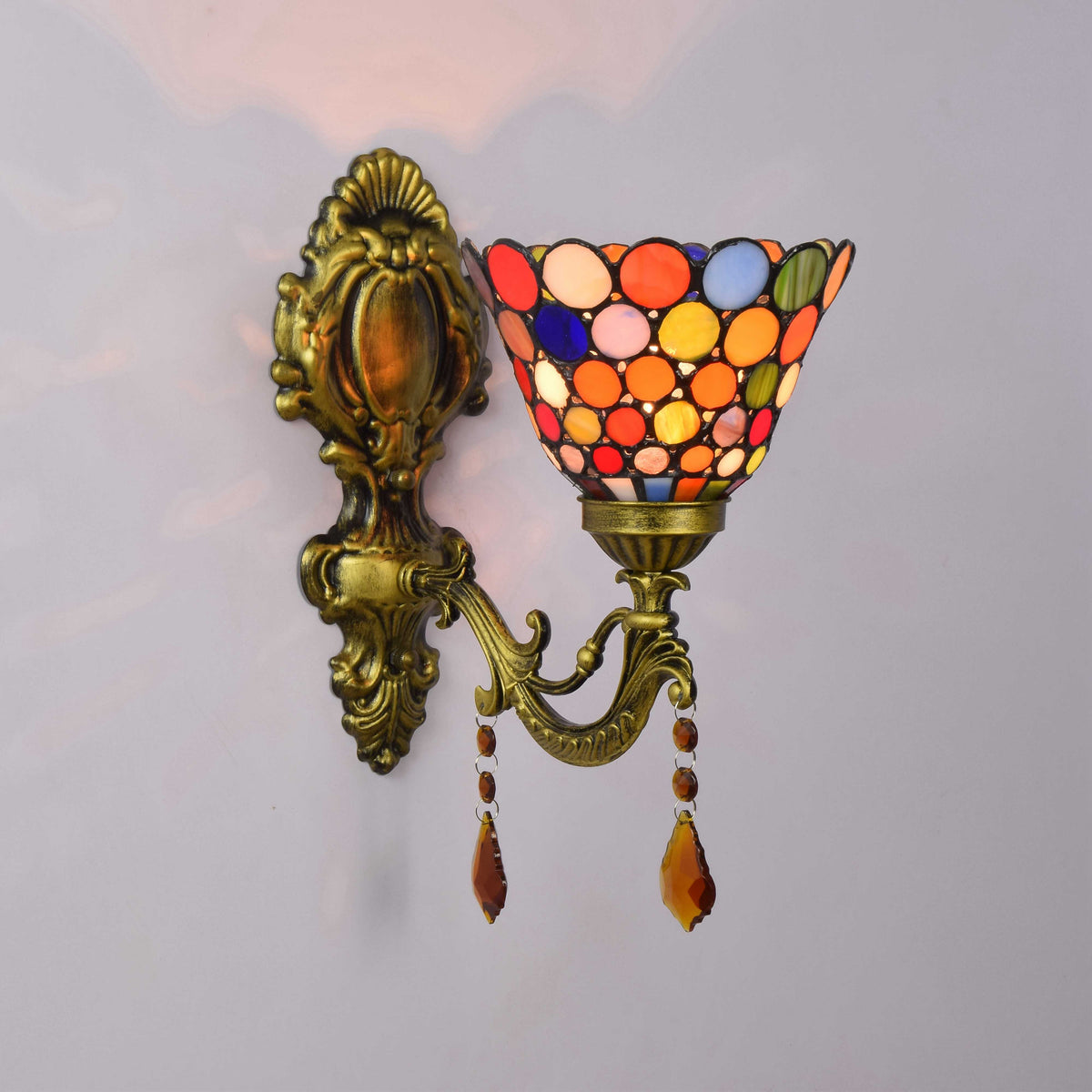 Tiffany Style Wall Sconce in Bronze and Crystals