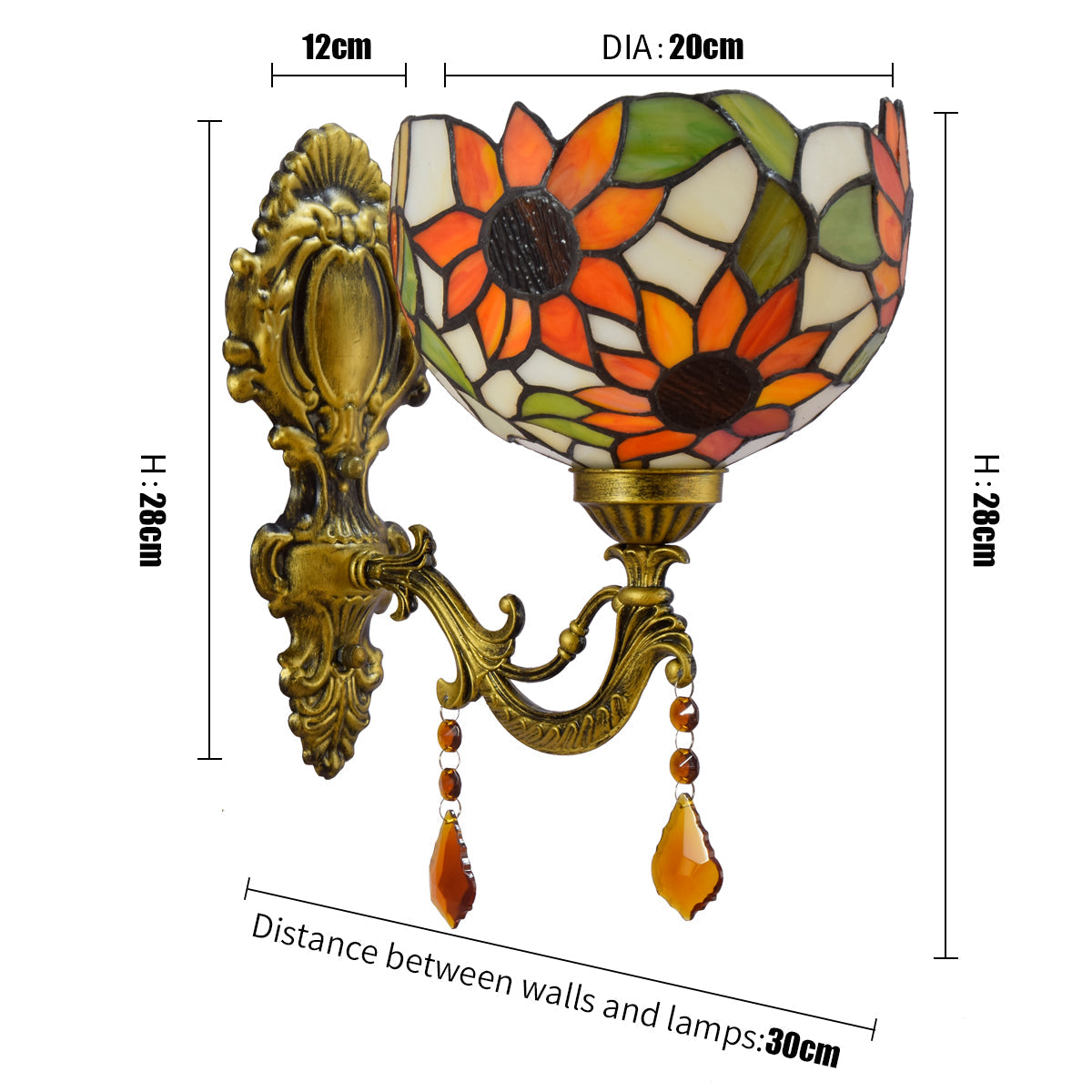 Tiffany Wall Sconce in Sunflower Stained Glass and Brass
