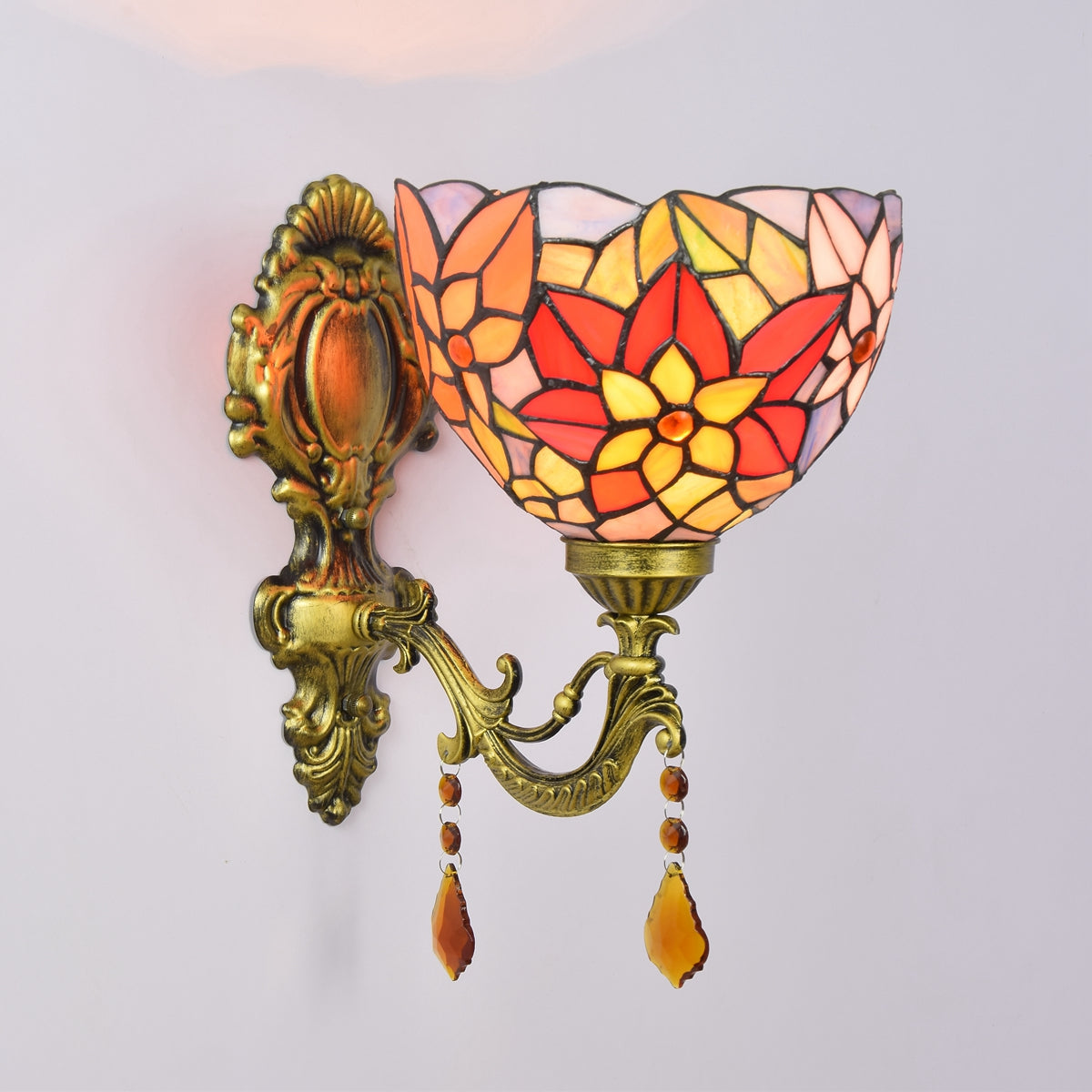 Floral Tiffany Wall Sconce in Stained Glass