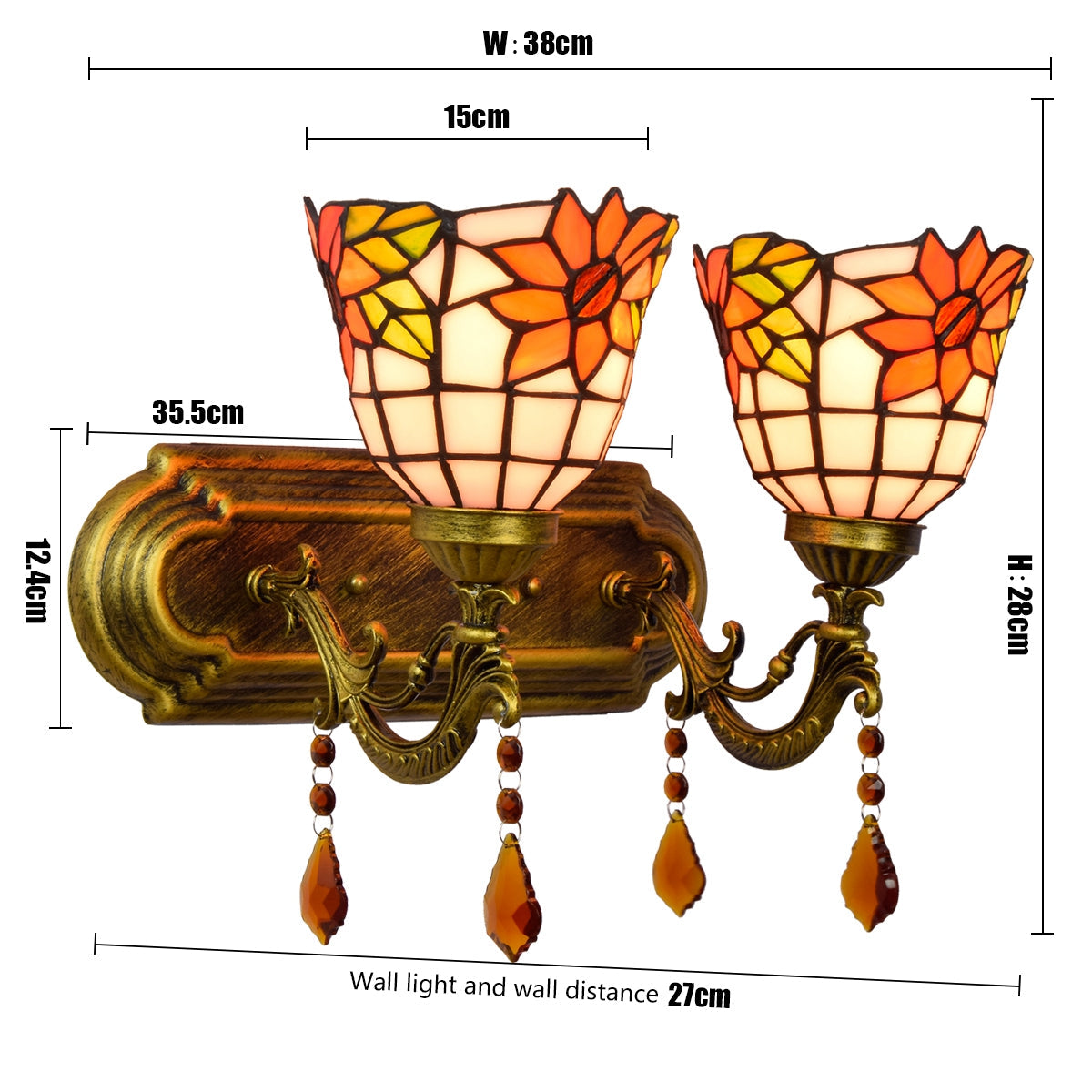 Floral Tiffany Wall Sconce with Crystals