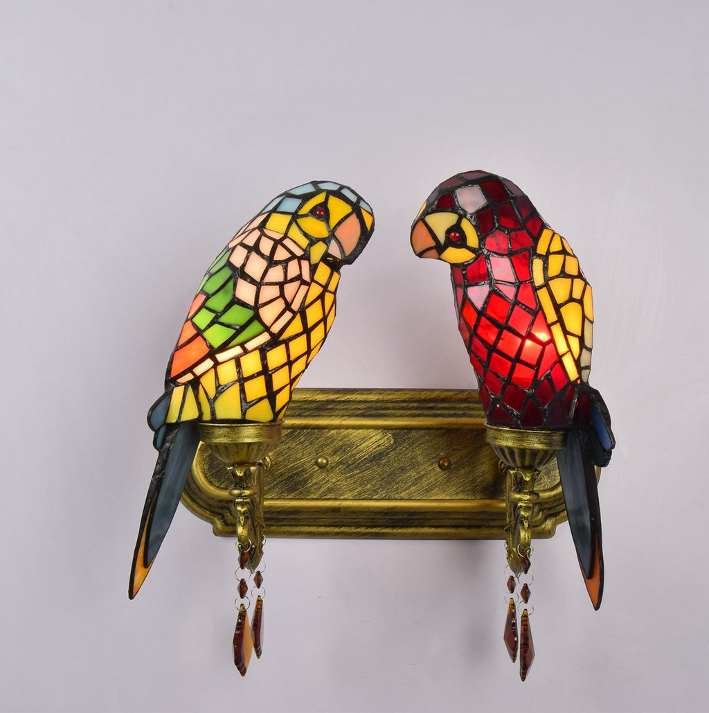 Two-tone Parrot Wall Sconce, Tiffany Tinted Glass
