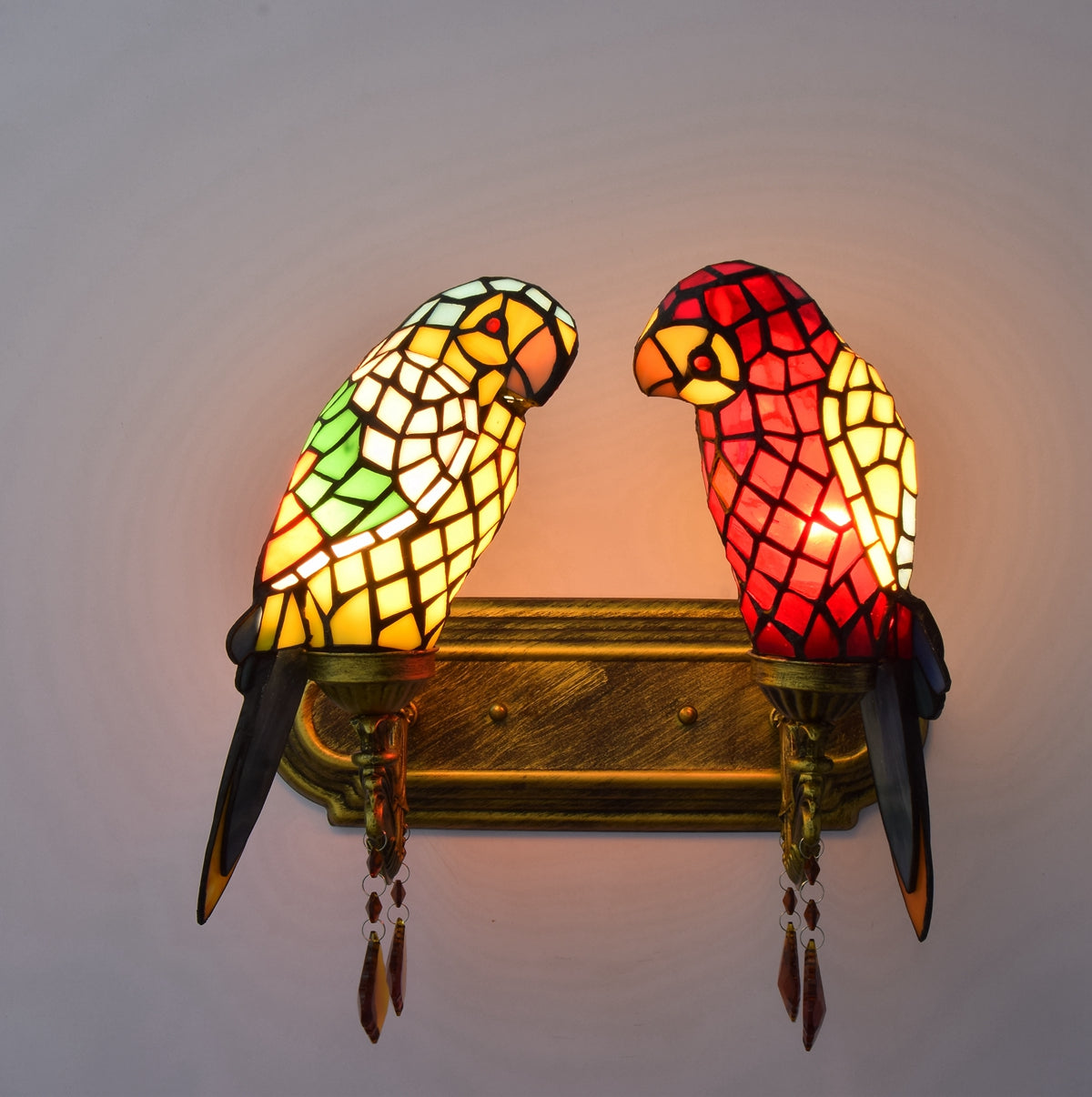 Two-tone Parrot Wall Sconce, Tiffany Tinted Glass