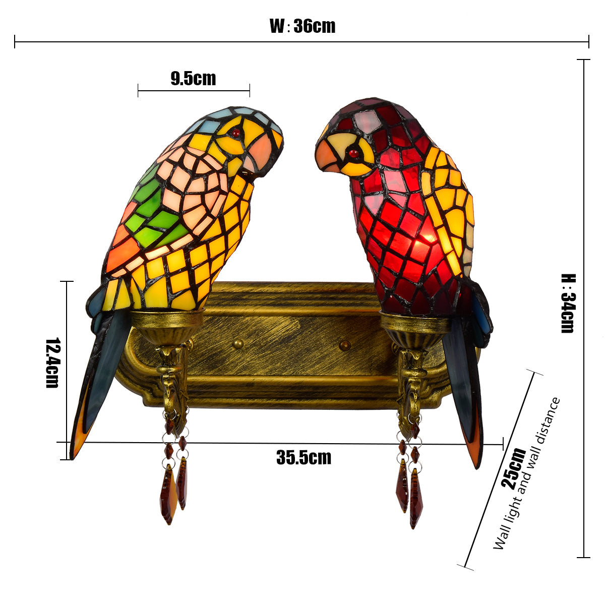Two-tone Parrot Wall Sconce, Tiffany Tinted Glass