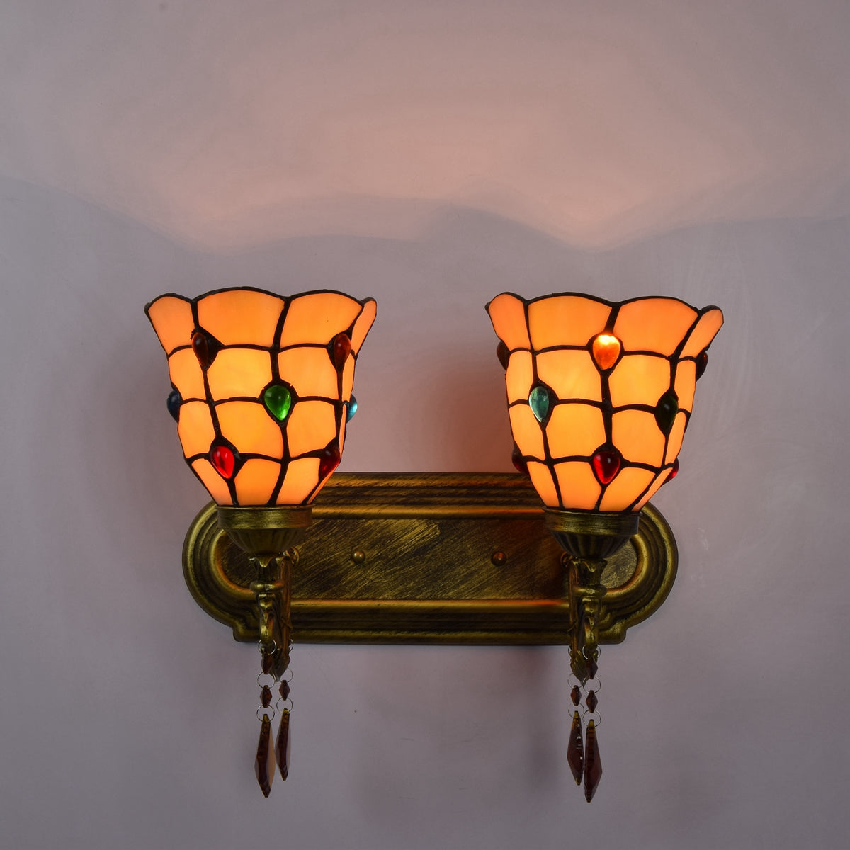 Vintage Double Wall Sconce in Amber Glass Tiffany