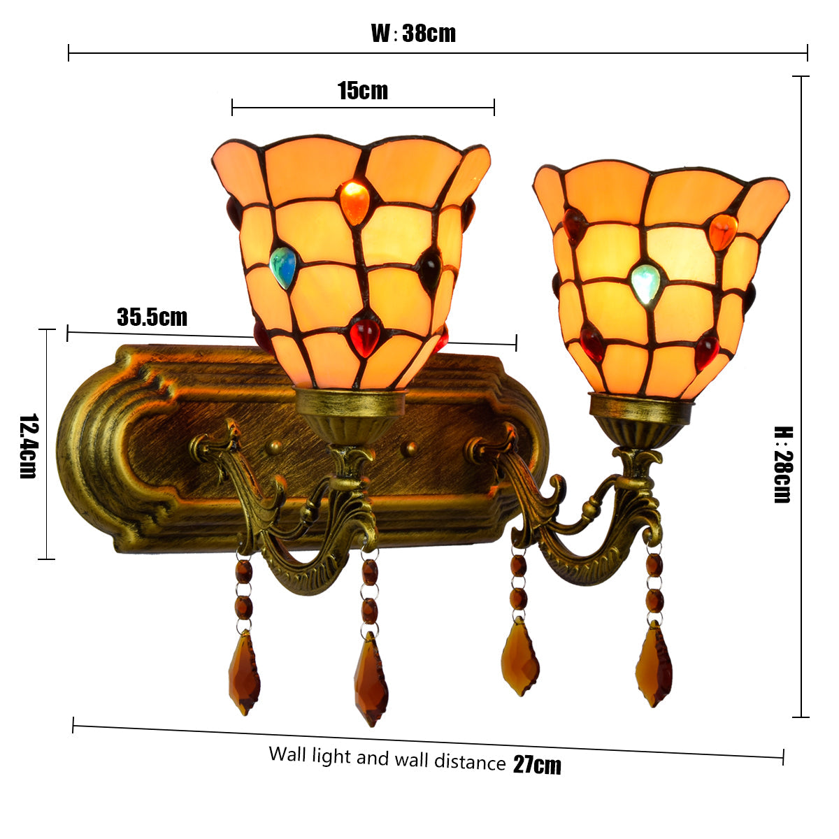 Vintage Double Wall Sconce in Amber Glass Tiffany