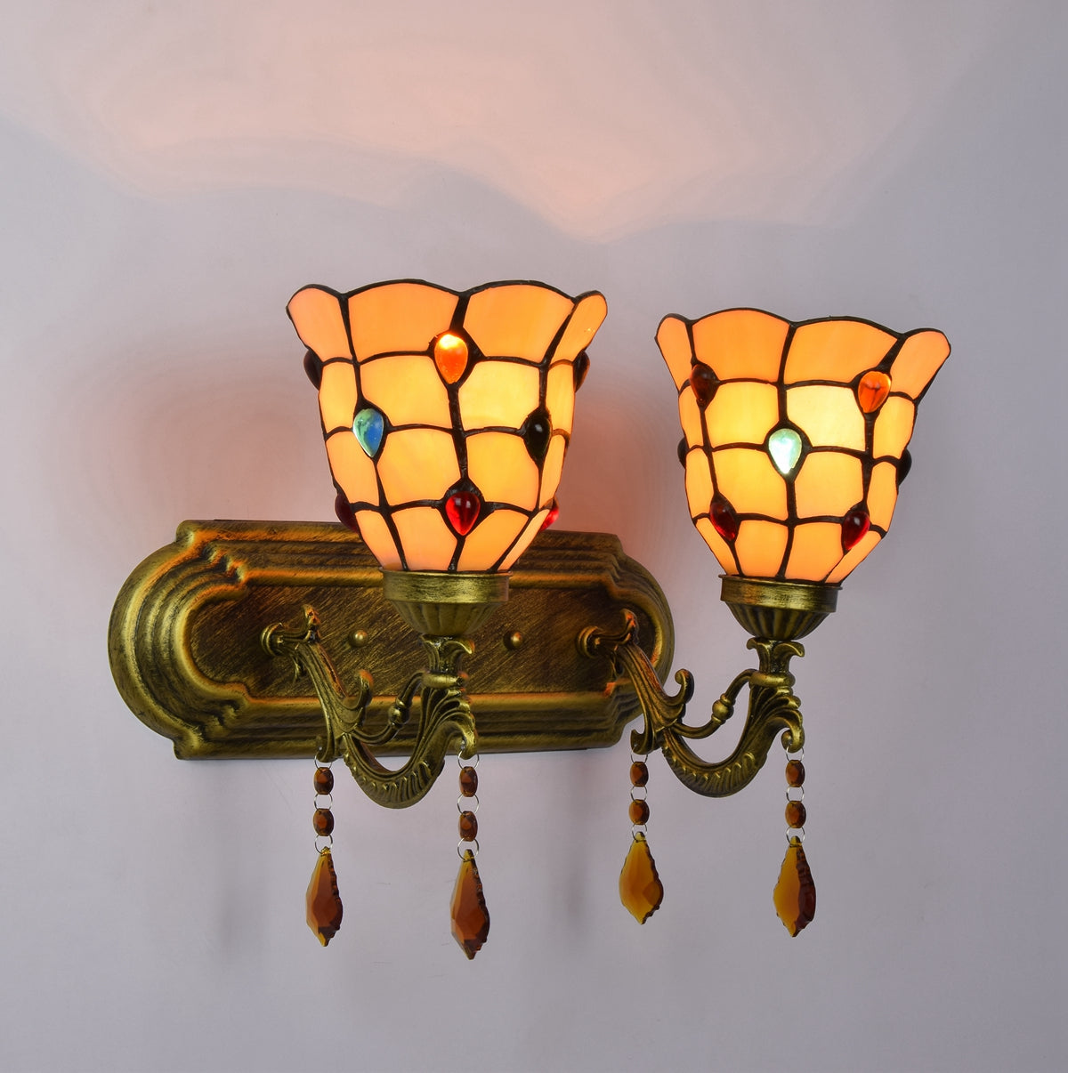 Vintage Double Wall Sconce in Amber Glass Tiffany