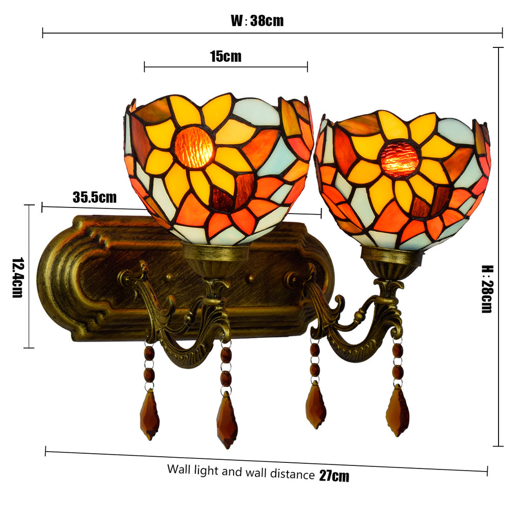 Antique Bronze Sunflower Double Wall Sconce Tiffany Style
