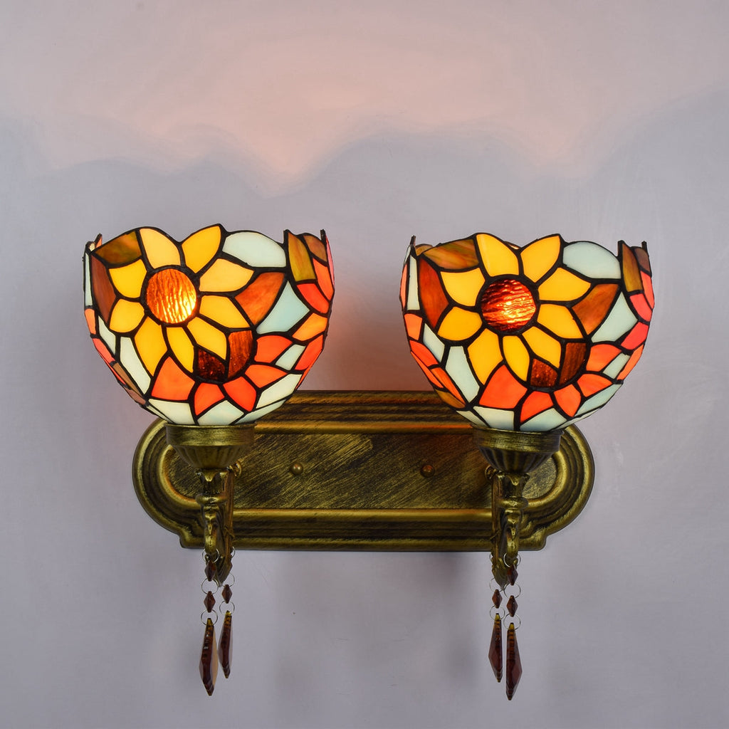 Antique Bronze Sunflower Double Wall Sconce Tiffany Style