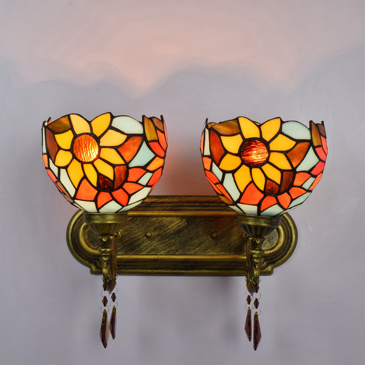 Antique Bronze Sunflower Double Wall Sconce Tiffany Style