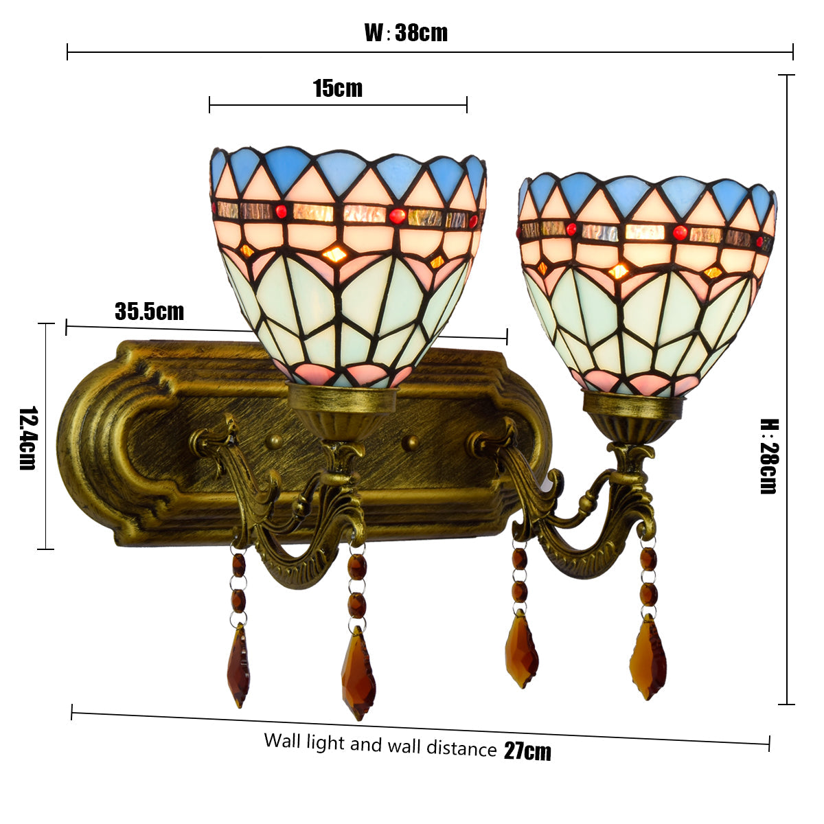 Tiffany Style Wall Sconce in Blue Glass and Aged Bronze
