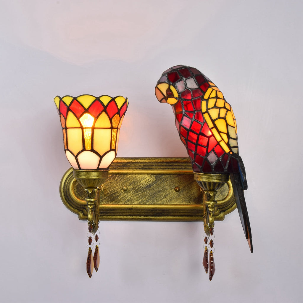 Tiffany Style Tinted Glass Parrot Wall Sconce