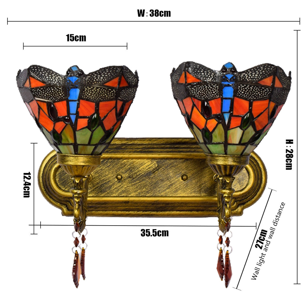 Double Wall Sconce in Tiffany Stained Glass Dragonfly