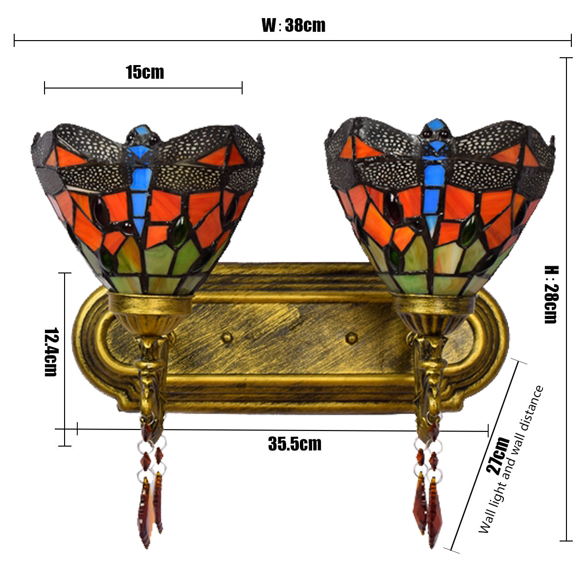 Double Wall Sconce in Tiffany Stained Glass Dragonfly