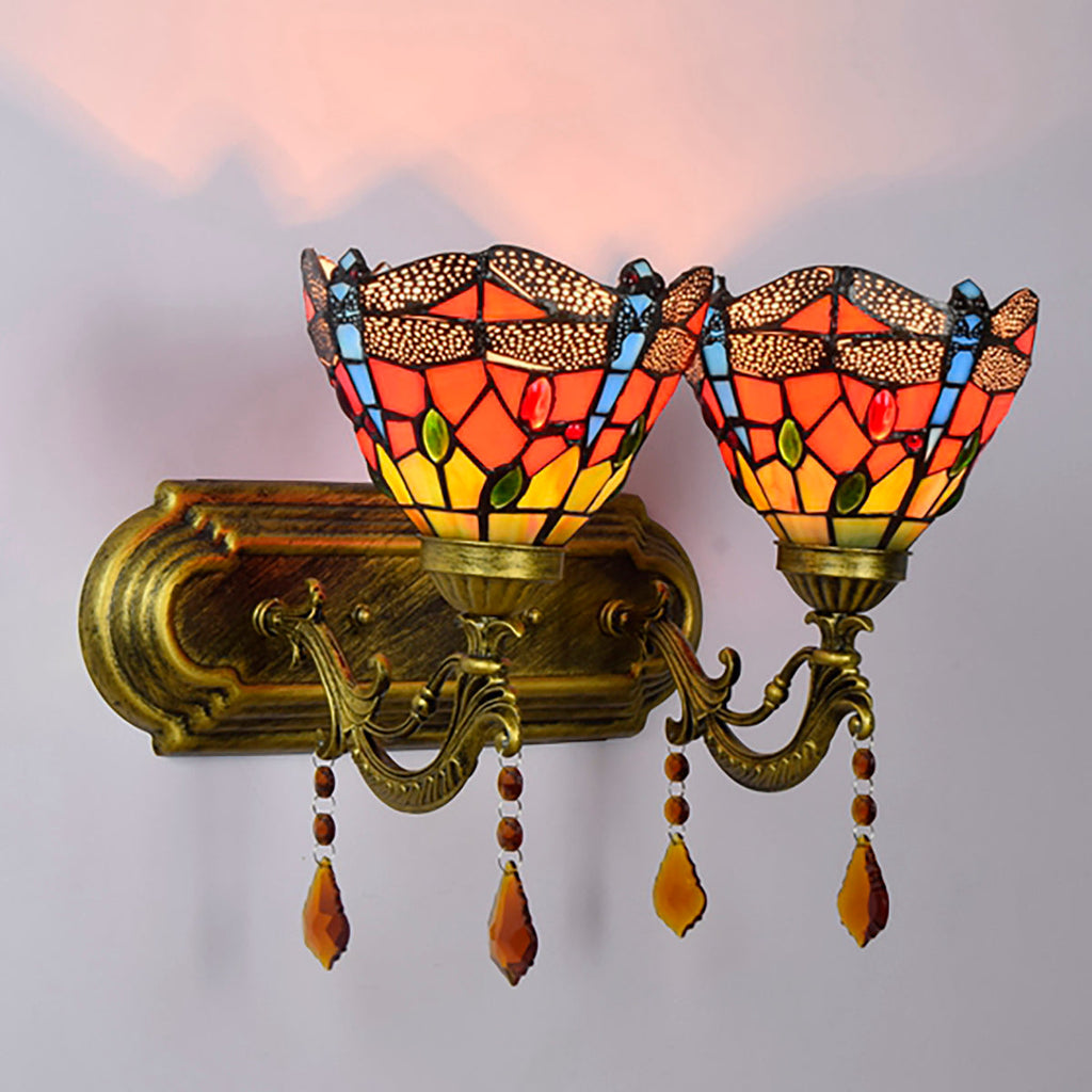 Double Wall Sconce in Tiffany Stained Glass Dragonfly