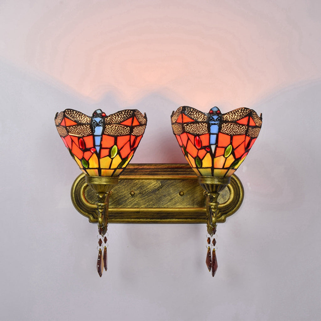 Double Wall Sconce in Tiffany Stained Glass Dragonfly