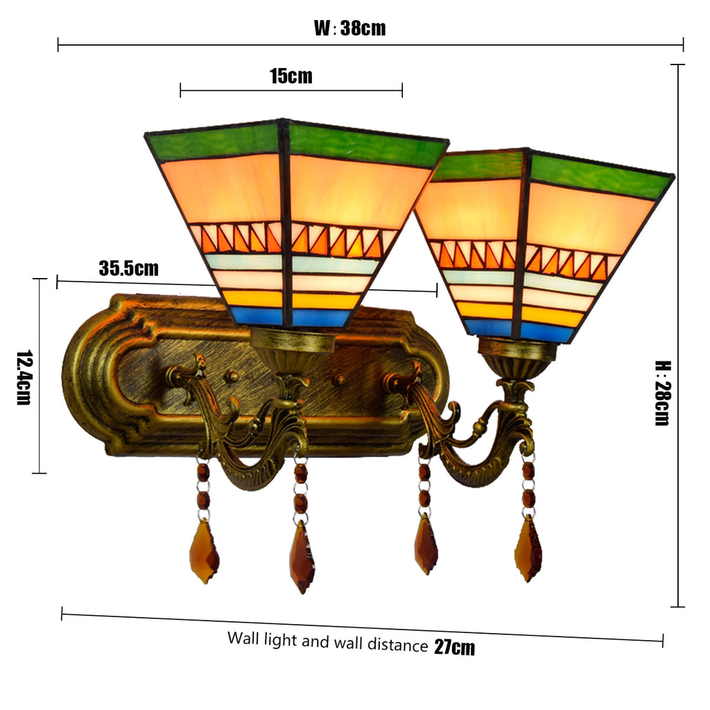 Art Deco Geometric Stained Glass Double Wall Sconce