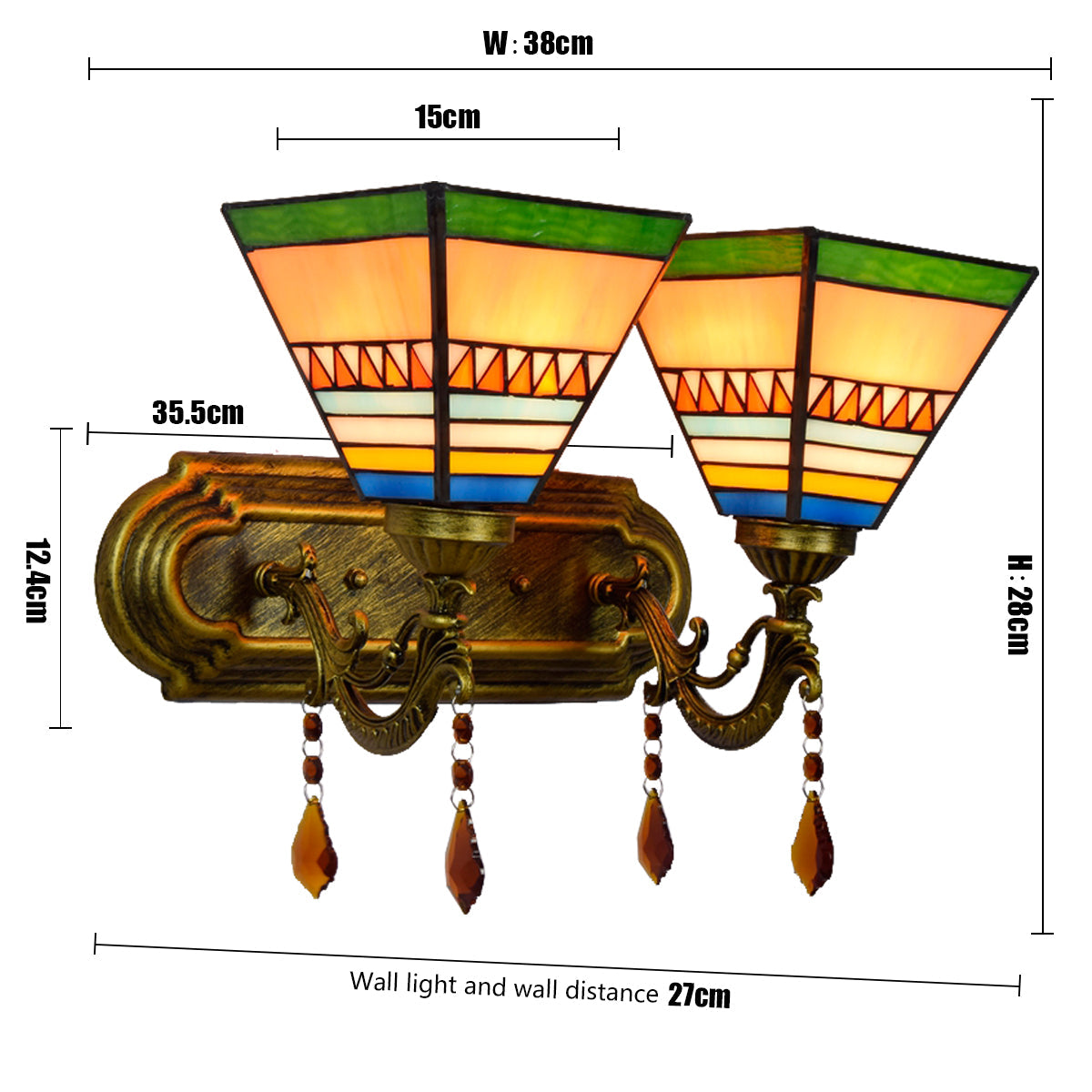 Art Deco Geometric Stained Glass Double Wall Sconce