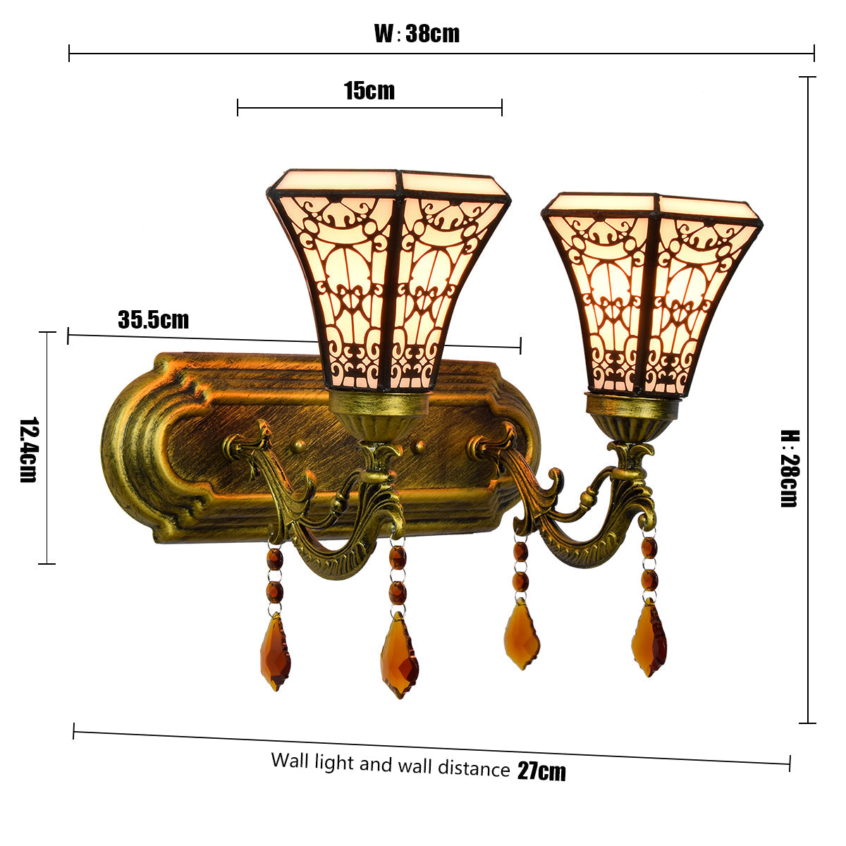 Antique Gold Wall Sconce with Ornate Lampshade and Tassels