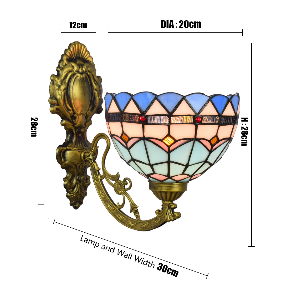 Tiffany Wall Sconce in Blue and Antique Gold Glass