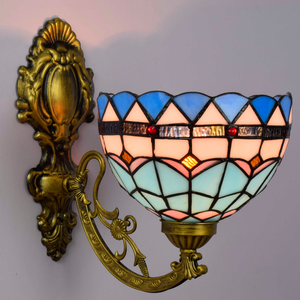 Tiffany Wall Sconce in Blue and Antique Gold Glass