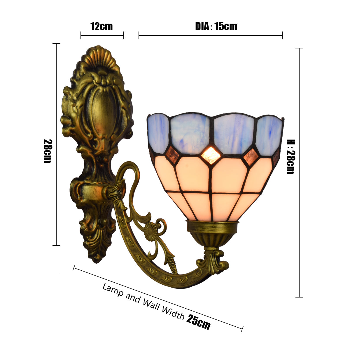 Tiffany Wall Sconce in Blue Tinted Glass and Bronze Metal