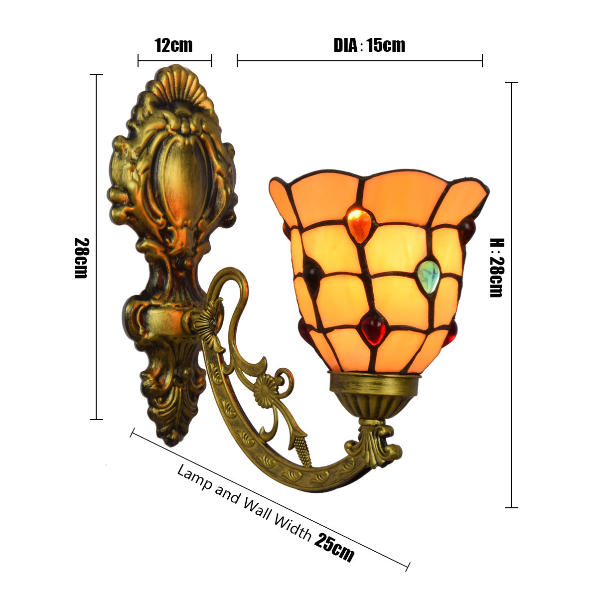 Wall Sconce in Ornate Yellow Stained Glass and Antique Bronze
