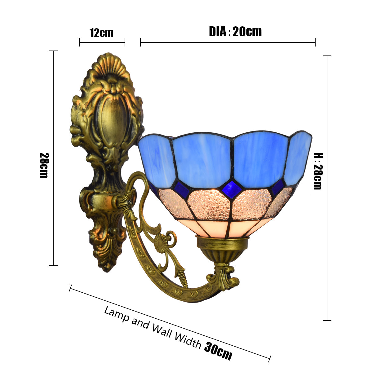 Tiffany Wall Sconce in Antique Blue and Gold Stained Glass