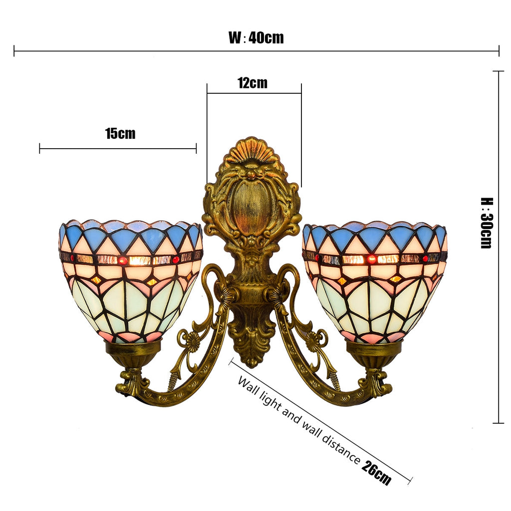 Vintage Double Wall Sconce in Blue Tinted Glass