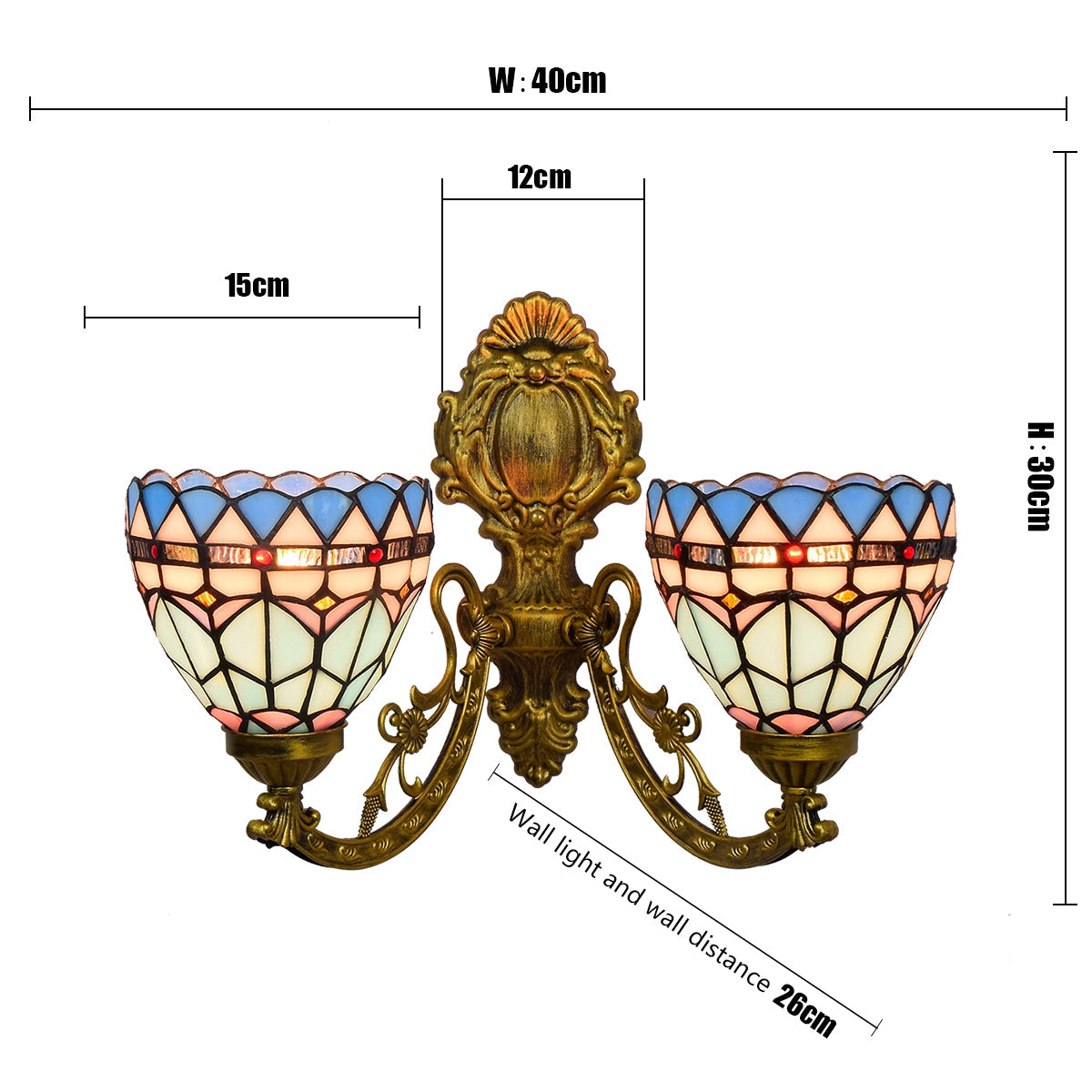 Vintage Double Wall Sconce in Blue Tinted Glass