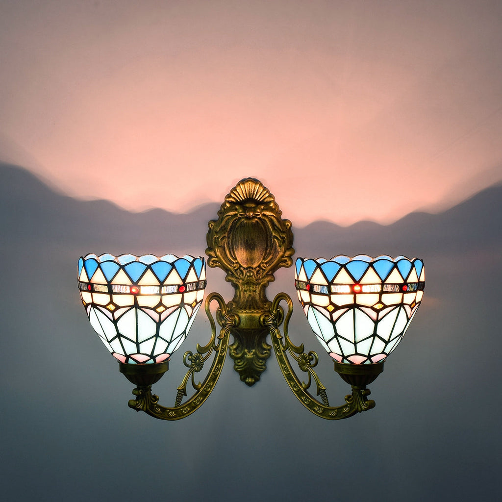 Vintage Double Wall Sconce in Blue Tinted Glass