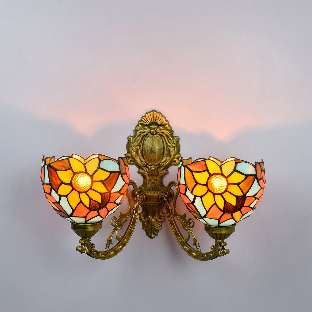 Tiffany Sunflower Double Stained Glass Wall Sconce