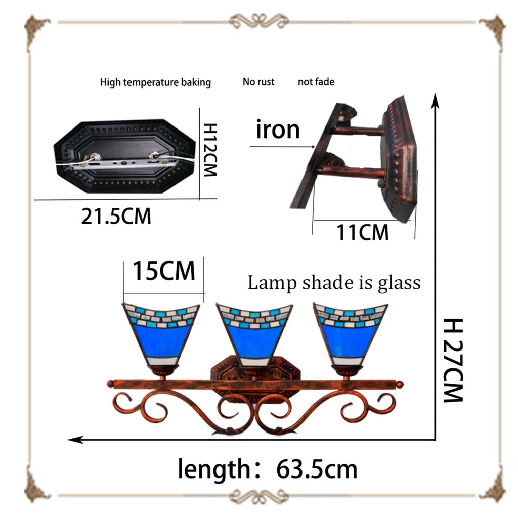 Tiffany Style Blue Stained Glass Triple Wall Sconce