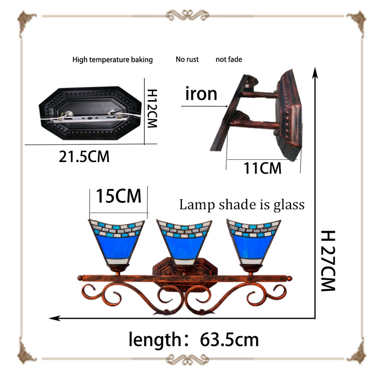 Tiffany Style Blue Stained Glass Triple Wall Sconce