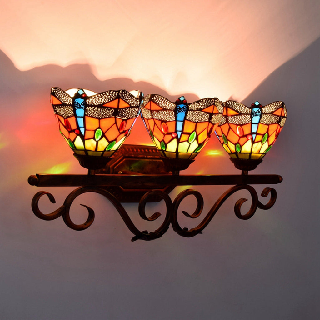 Three-Light Dragonfly Stained Glass Wall Sconce