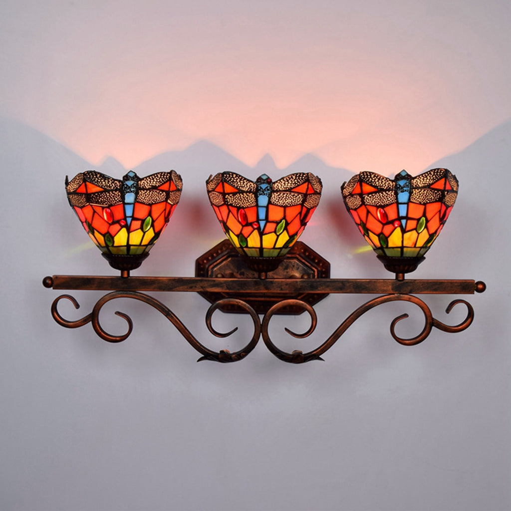 Three-Light Dragonfly Stained Glass Wall Sconce