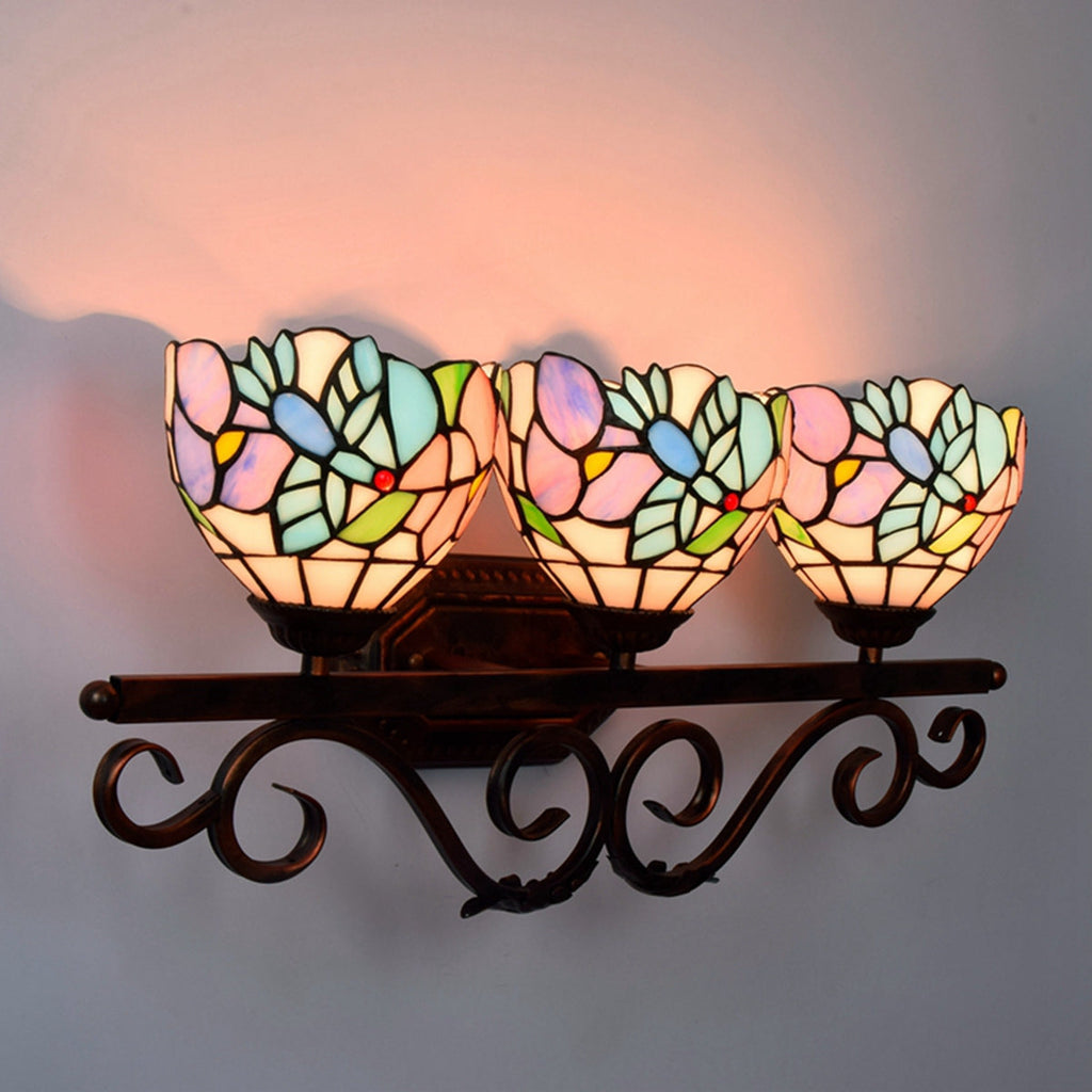 Tiffany Three-Light Stained Glass Wall Sconce