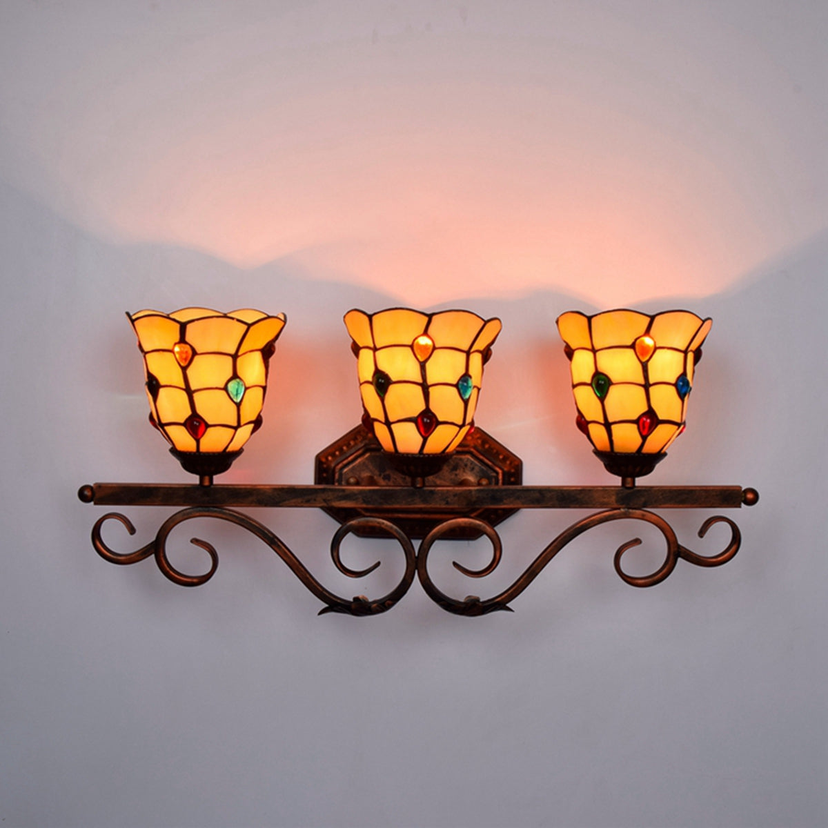 Triple Wall Sconce in Tinted Glass and Antique Bronze