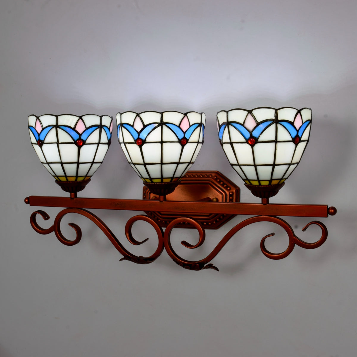 Tiffany Style Triple Wall Sconce in Stained Glass