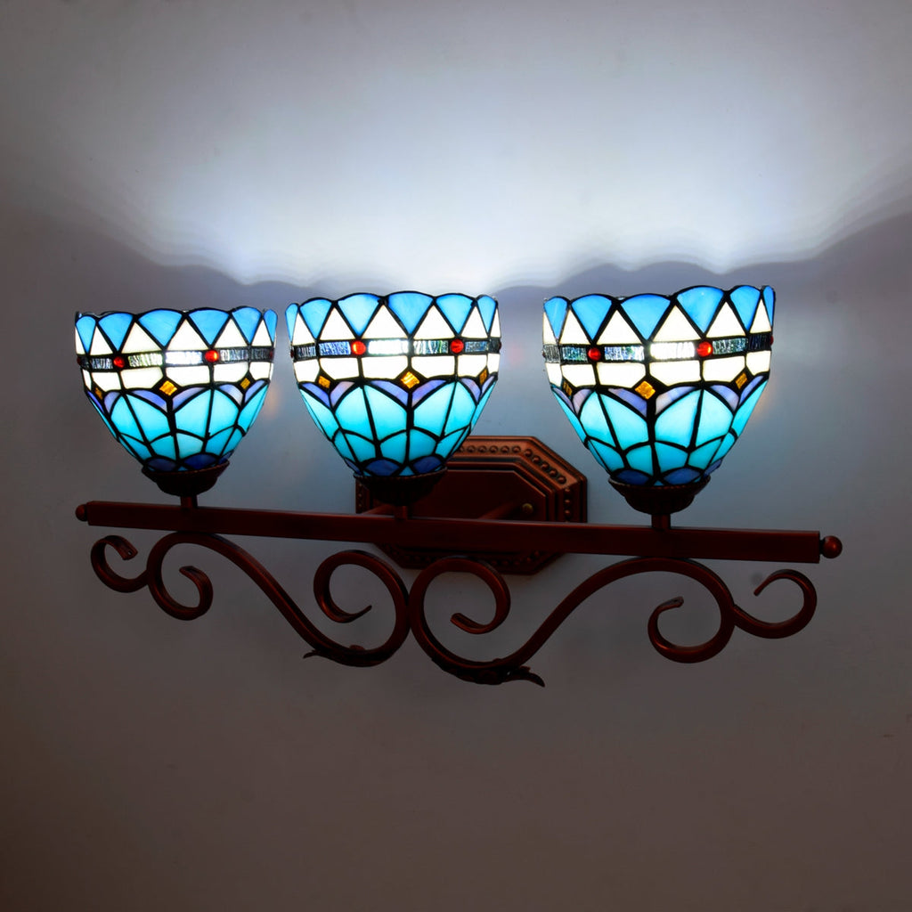Tiffany Blue Stained Glass 3-Light Wall Sconce