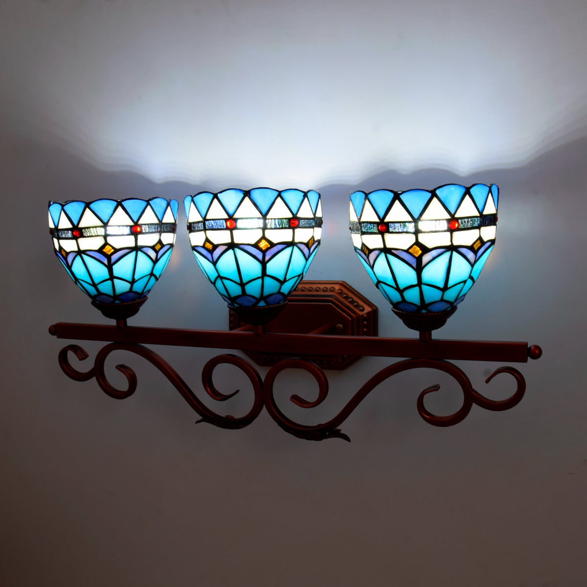 Tiffany Blue Stained Glass 3-Light Wall Sconce