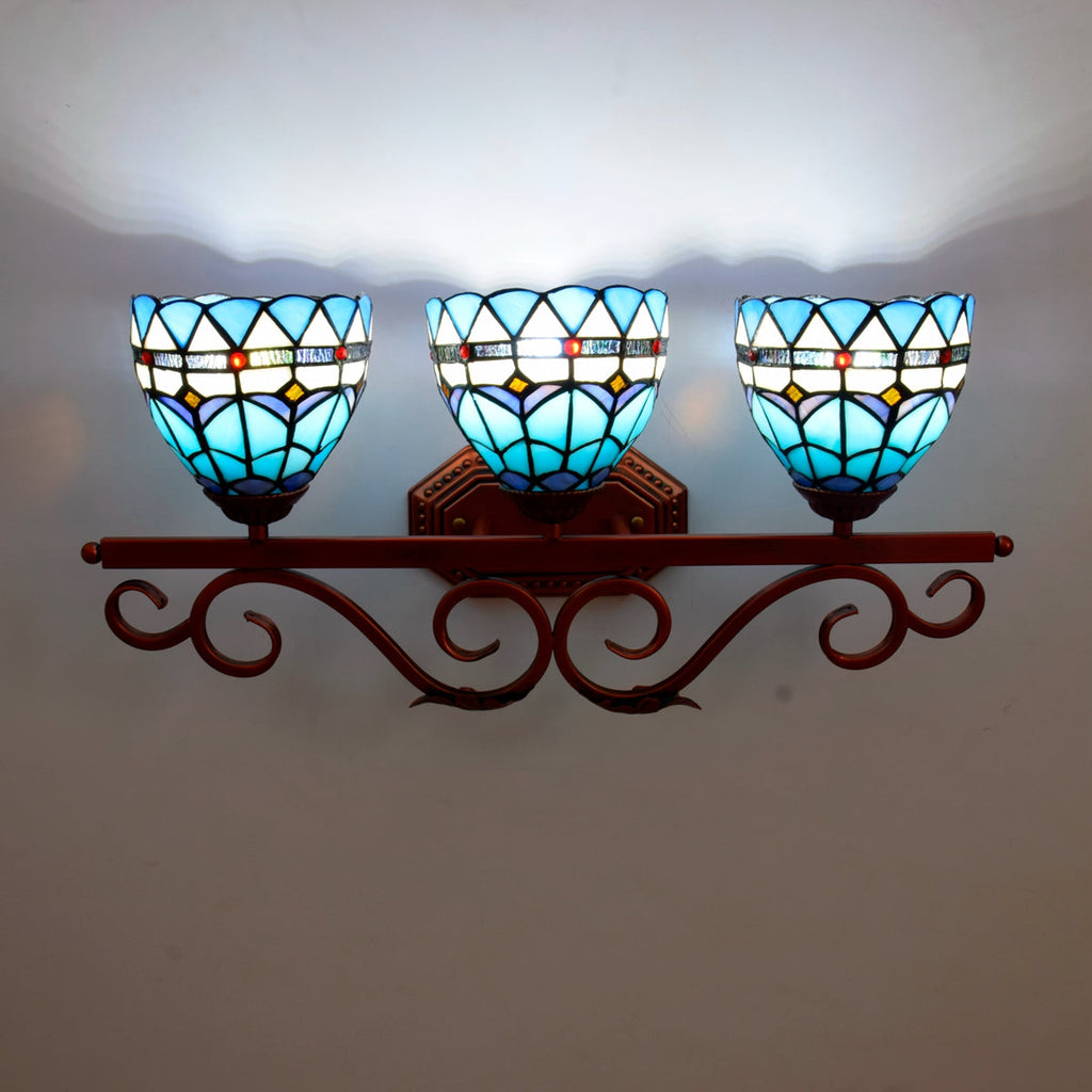 Tiffany Blue Stained Glass 3-Light Wall Sconce
