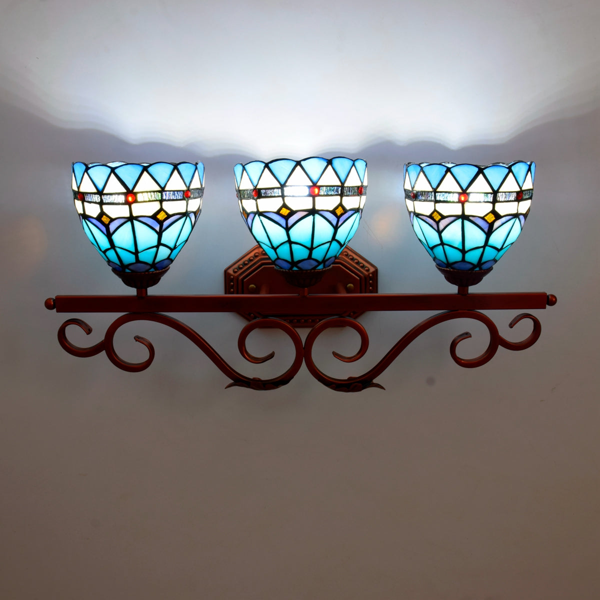 Tiffany Blue Stained Glass 3-Light Wall Sconce