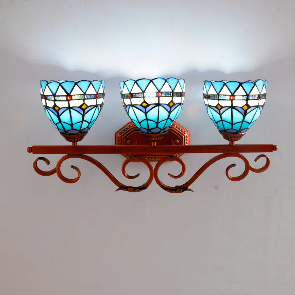 Tiffany Blue Stained Glass 3-Light Wall Sconce