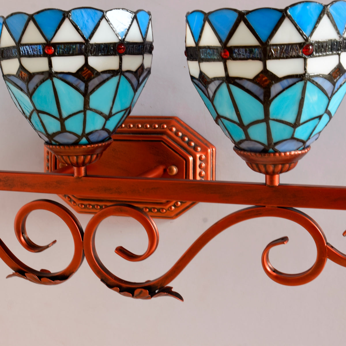 Tiffany Blue Stained Glass 3-Light Wall Sconce
